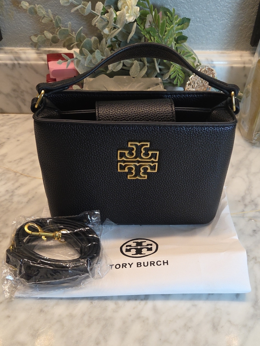 NWOT Inspired/Fashion TB Black Pebbled Mini Top-Handle Crossbody